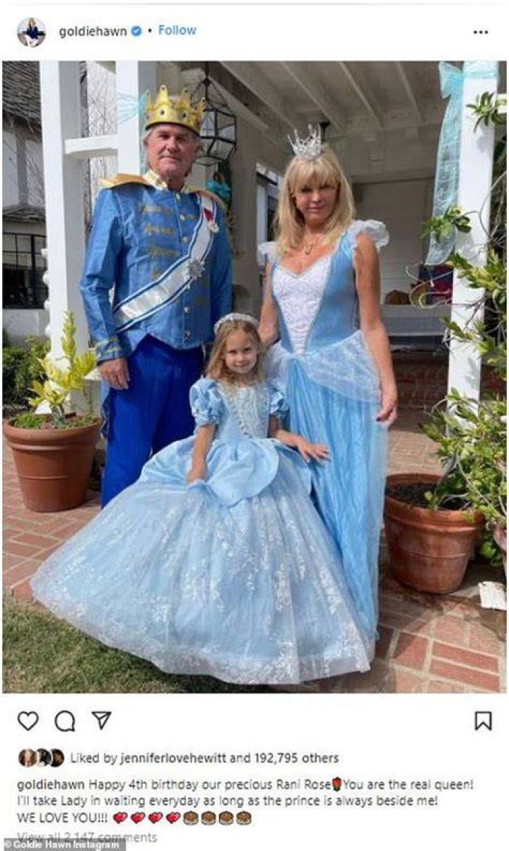 
Goldie Hawn and Kurt Russell Dress as Cinderella and Prince Charming for Granddaughter Rani’s 4th Birthday 
